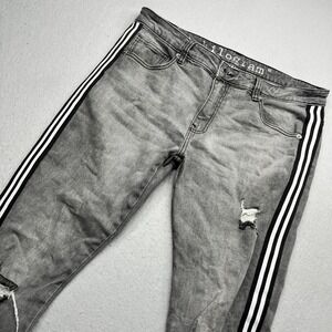 Kilogram Men's Distressed Skinny Jeans Grey Side Stripe Size 38 Streetwear Y2K